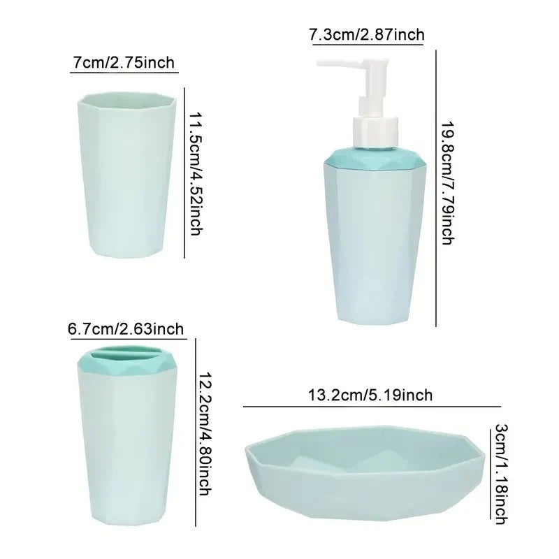 4pcs Bathroom Accessories Set Sage Green | Dispenser + Brush Holder + Soap Dish + Rinse Cup