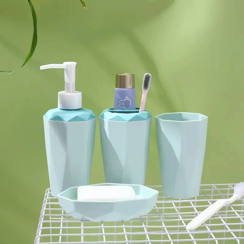 4pcs Bathroom Accessories Set Sage Green | Dispenser + Brush Holder + Soap Dish + Rinse Cup