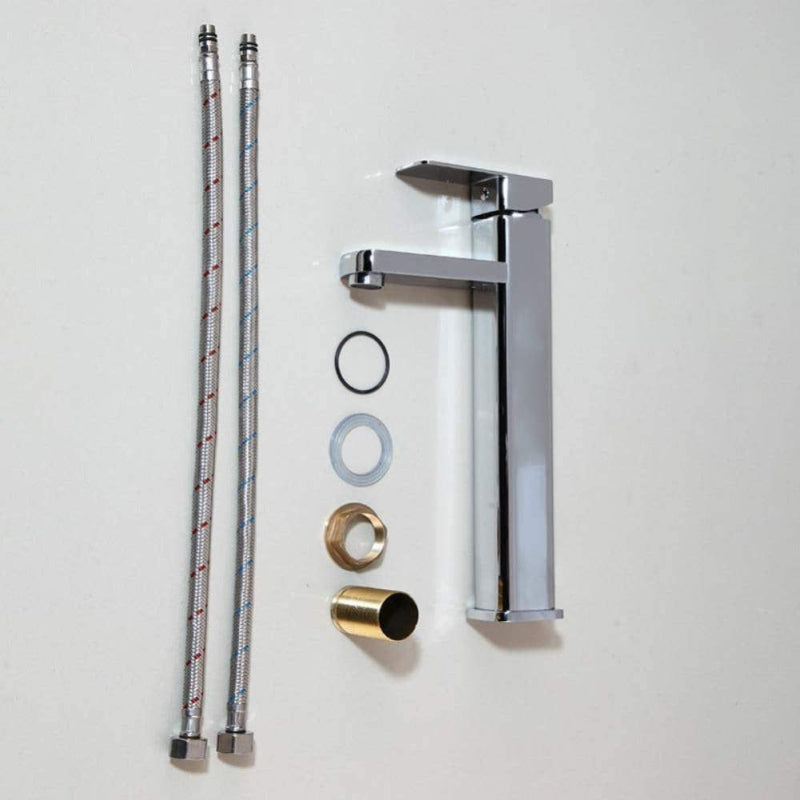 Premium Bathroom Basin 12" inch Faucet in Shiny Chrome | Hot and Cold Mixer | Stainless Steel Handle with PVC Body