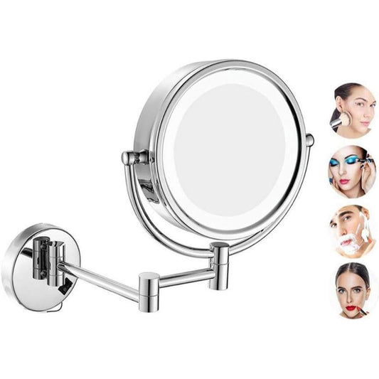8" inches LED Makeup Mirror 360° Moveable for Dressers, Bathrooms | Magnifying + Normal Dual Mirror | Wall-Mounted