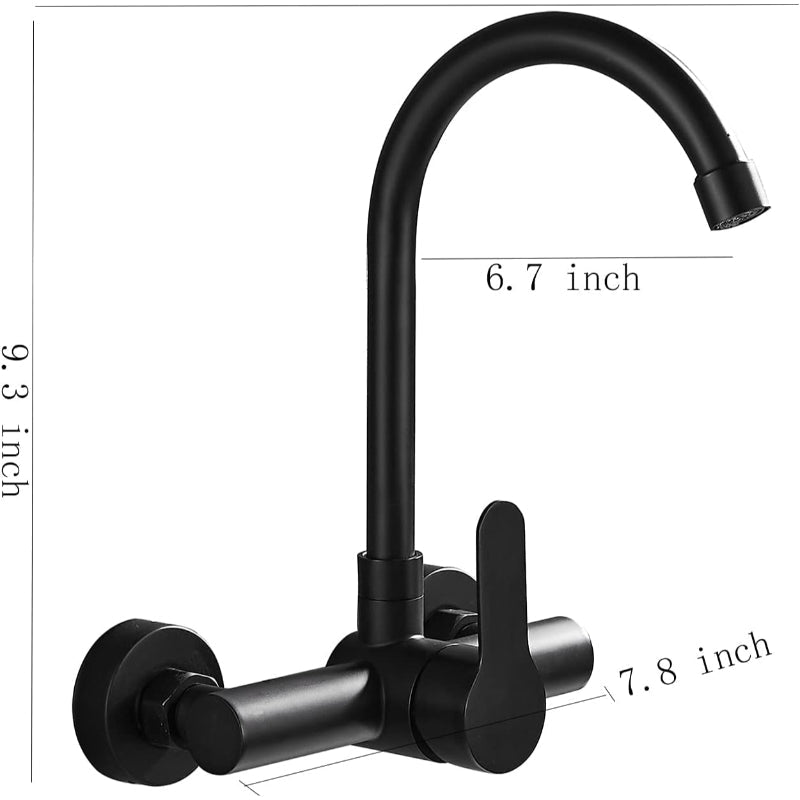 Premium 10" inches Kitchen Faucet in Stainless Steel Matt Black | Hot and Cold Mixer | Wall Mount | 360° Moveable