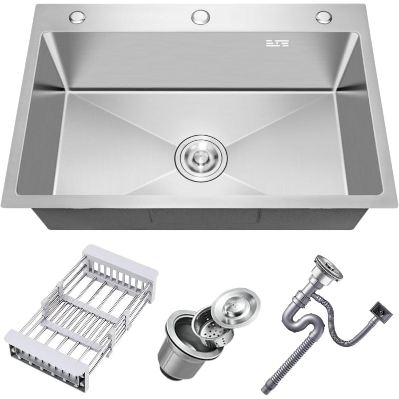 22x18 inches Handmade Kitchen Sink in Stainless Steel 5545 | Single Bowl | Drain + Rinse Basket