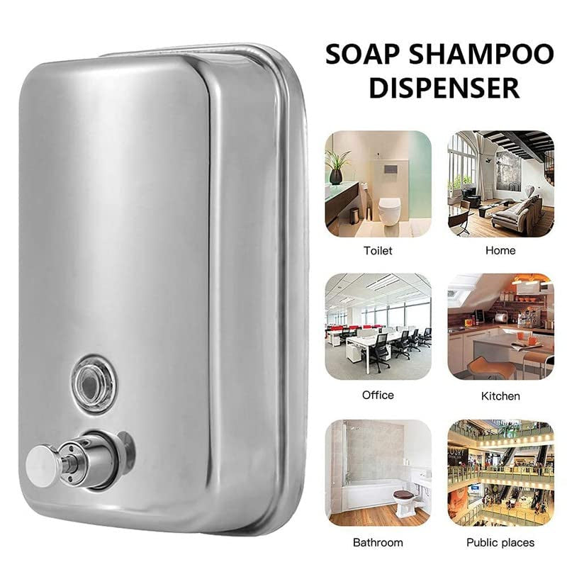 Liquid Soap Dispenser Stainless Steel Shiny Chrome | Wall Mounted | Smooth Pump