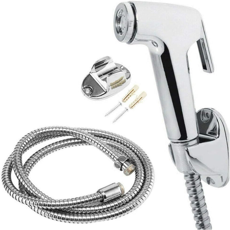 Muslim Shower Set in Chrome 5"inches Head + 1 Meter SS Pipe | High Water Pressure | Easy Installation | ABS Plastic