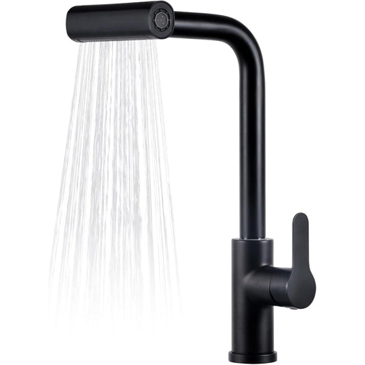 4 in 1 Waterfall 11" inches Kitchen Faucet in Black | Stainless Steel Body with ABS Plastic Sprayer | Hot and Cold Mixer| 360° Moveable