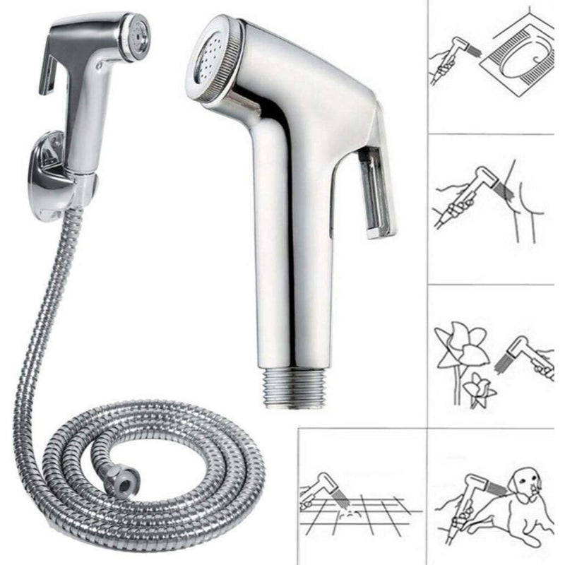 Muslim Shower Set in Chrome 5"inches Head + 1 Meter SS Pipe | High Water Pressure | Easy Installation | ABS Plastic