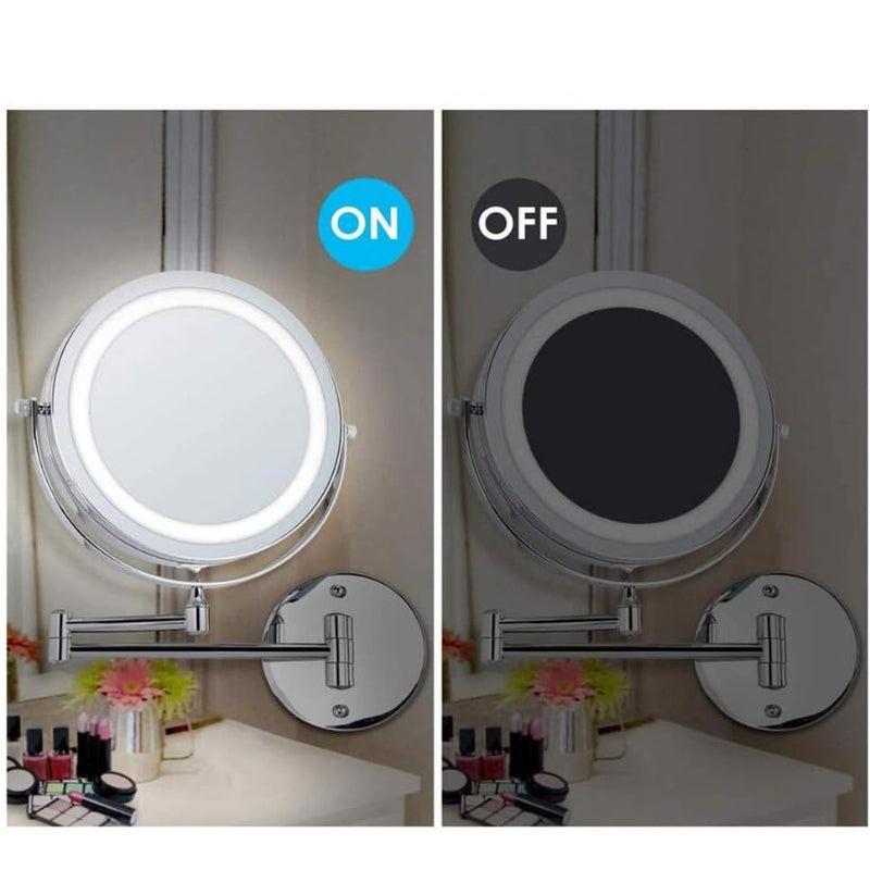 8" inches LED Makeup Mirror 360° Moveable for Dressers, Bathrooms | Magnifying + Normal Dual Mirror | Wall-Mounted