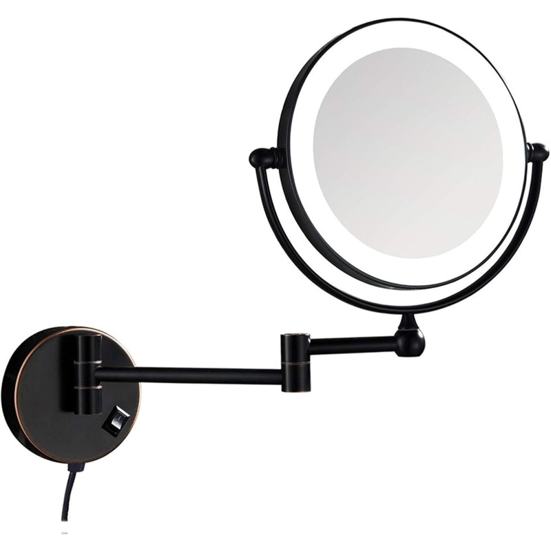 8" inches LED Makeup Mirror 360° Moveable for Dressers, Bathrooms | Magnifying + Normal Dual Mirror | Wall-Mounted