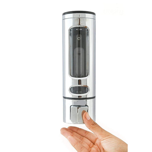 400ml Dispenser in Shiny Chrome for Liquid Soap, Shampoo, Body Wash or Sanitizer | Made in ABS Plastic | Wall Mounted