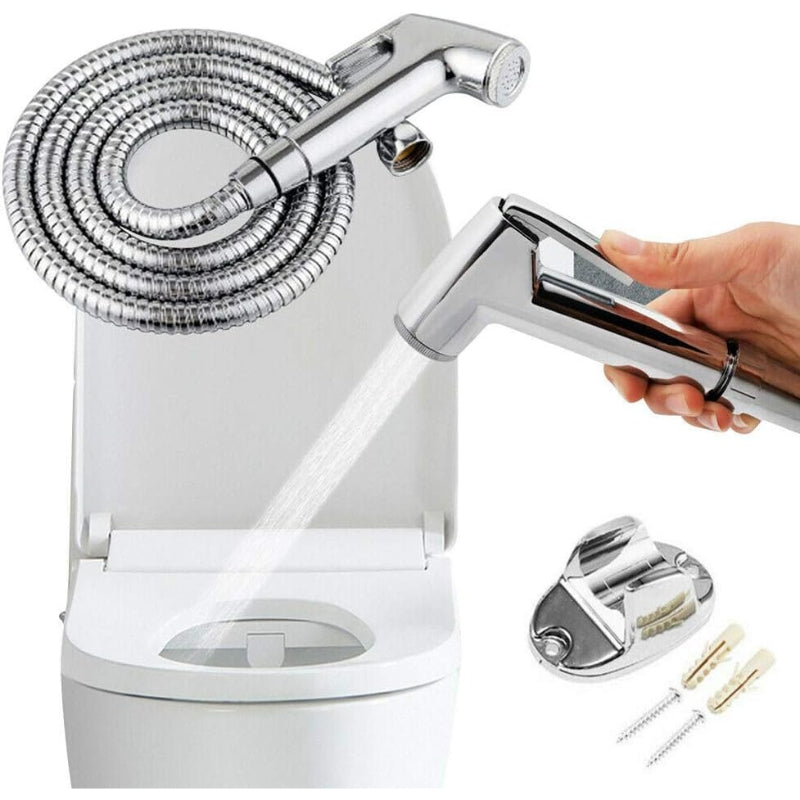 Muslim Shower Set in Chrome 5"inches Head + 1 Meter SS Pipe | High Water Pressure | Easy Installation | ABS Plastic