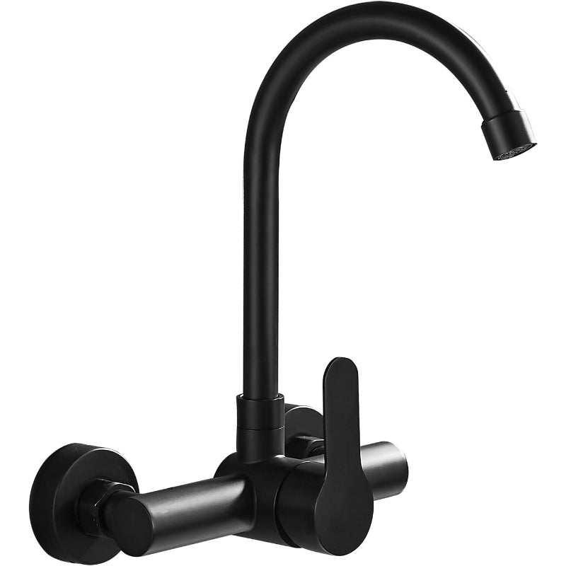 Premium 10" inches Kitchen Faucet in Stainless Steel Matt Black | Hot and Cold Mixer | Wall Mount | 360° Moveable