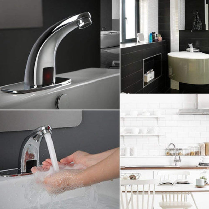 AC/DC Automatic Bathroom Faucet in Stainless Steel Shiny Chrome | Single Line