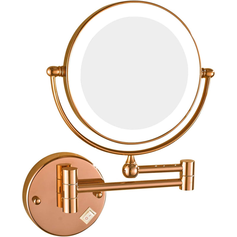 8" inches LED Makeup Mirror 360° Moveable for Dressers, Bathrooms | Magnifying + Normal Dual Mirror | Wall-Mounted