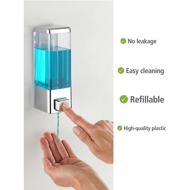 350ml Liquid Dispenser in Chrome for Liquid Soap, Shampoo, Body Wash or Sanitizer | Made in ABS Plastic | Wall Mounted