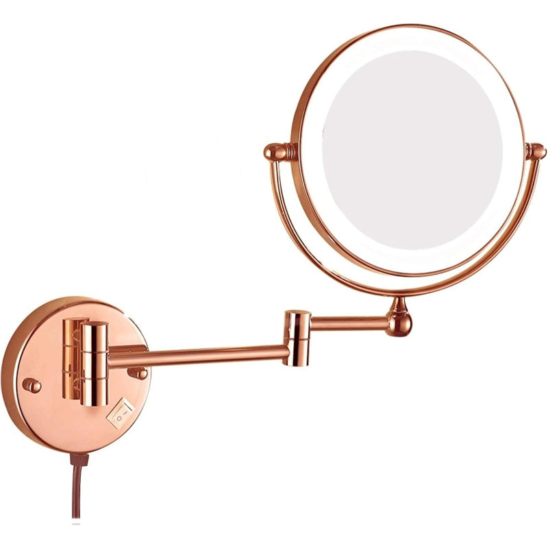8" inches LED Makeup Mirror 360° Moveable for Dressers, Bathrooms | Magnifying + Normal Dual Mirror | Wall-Mounted