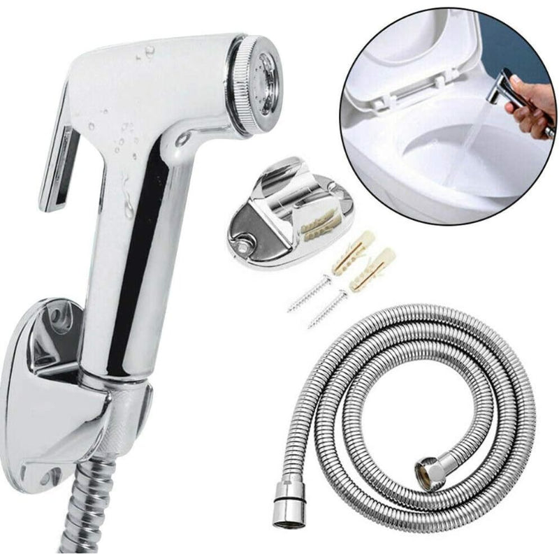 Muslim Shower Set in Chrome 5"inches Head + 1 Meter SS Pipe | High Water Pressure | Easy Installation | ABS Plastic