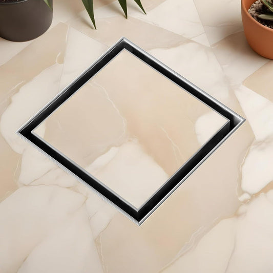 Heavy Duty 6x6" Inch Tile Cut Floor Drain in 304 SUS Stainless Steel with Smell and Insect Trap | Available in Brushed Silver, Shiny Chrome, Matt Black, Gun Grey, Golden