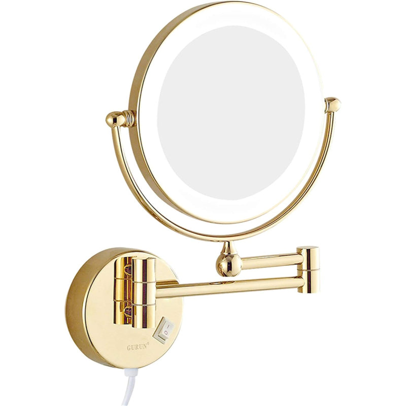 8" inches LED Makeup Mirror 360° Moveable for Dressers, Bathrooms | Magnifying + Normal Dual Mirror | Wall-Mounted