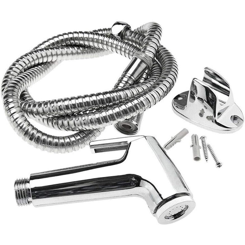 Muslim Shower Set in Chrome 5"inches Head + 1 Meter SS Pipe | High Water Pressure | Easy Installation | ABS Plastic