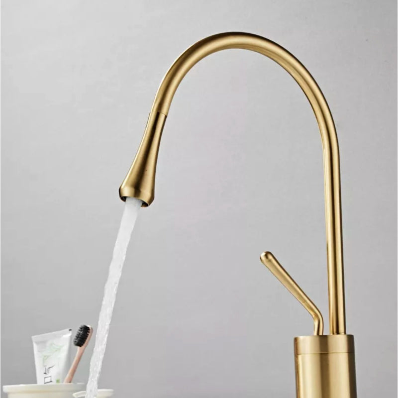 Premium Slim Neck Basin Mixer 17" inches in Dull Gold | Stainless Steel | Hot and Cold Mixer
