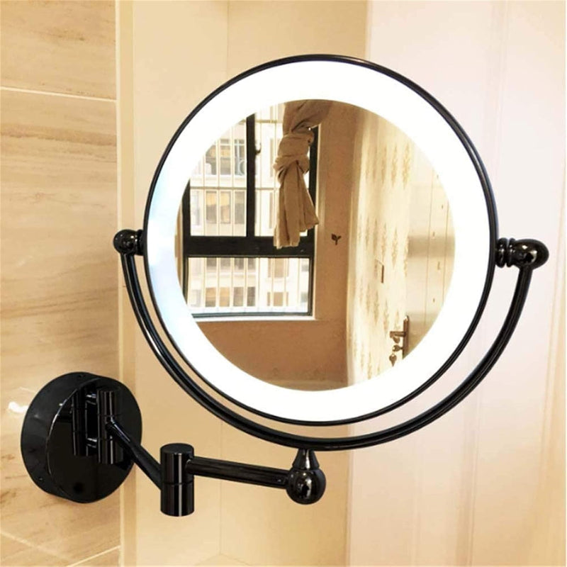 8" inches LED Makeup Mirror 360° Moveable for Dressers, Bathrooms | Magnifying + Normal Dual Mirror | Wall-Mounted