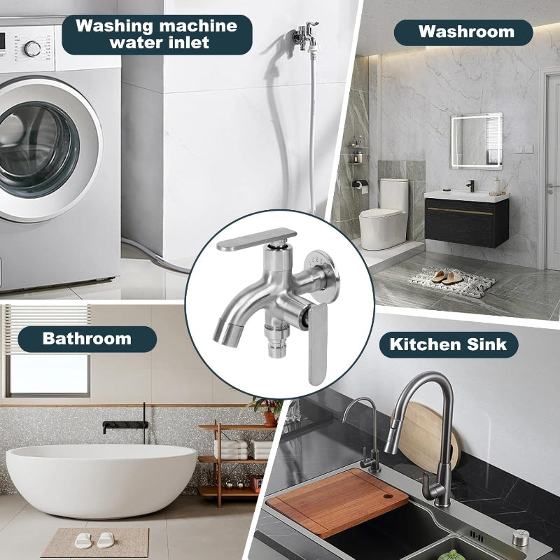 Double Bibcock in 304 Stainless Steel for Toilet Shower, Bathrooms & Wash Areas