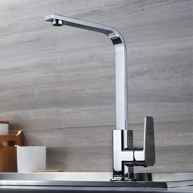 Premium 14" inches L-Shape Stainless Steel Kitchen Faucet in Chrome | Hot and Cold Mixer | 360° Moveable| Single Handle