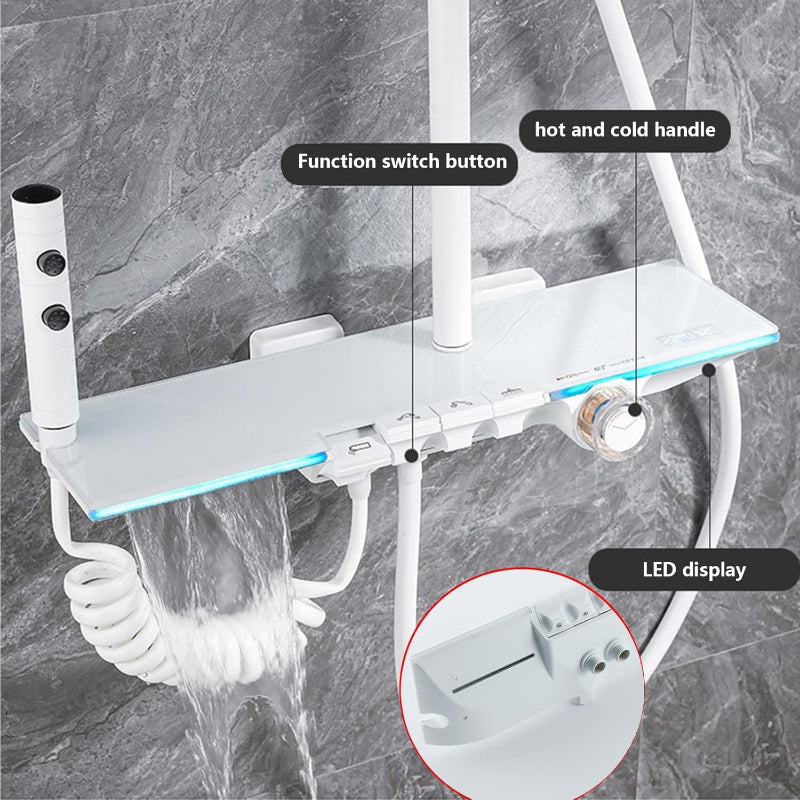 Premium Piano LED Bathroom Shower Set with Basin Mixer