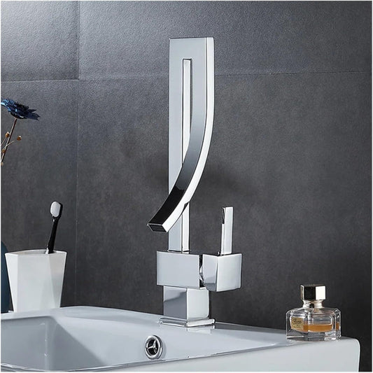 Waterfall 360° Moveable Faucet in Shiny Chrome for Bathroom and Wash Basin | Stainless Steel | Hot and Cold Mixer