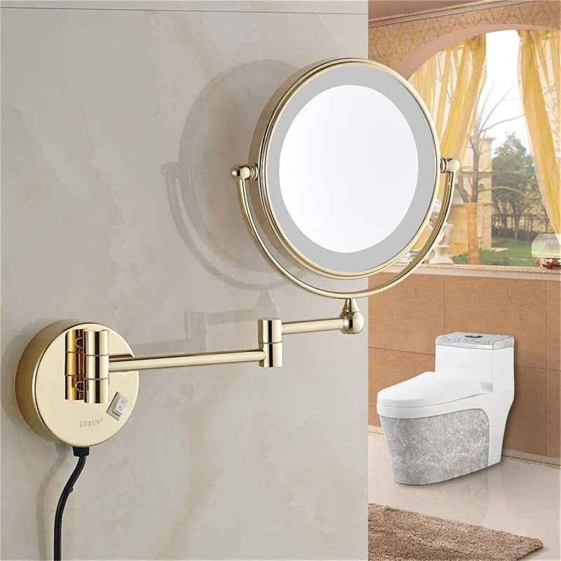 8" inches LED Makeup Mirror 360° Moveable for Dressers, Bathrooms | Magnifying + Normal Dual Mirror | Wall-Mounted