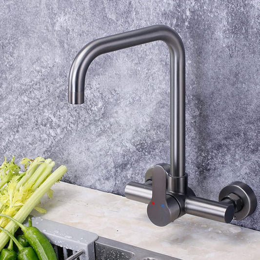 Premium 11" inches Kitchen Faucet in Stainless Steel | Brushed Nickle | Hot and Cold Mixer | Wall Mounted | 360° Moveable