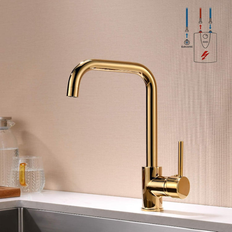 Heavy Duty Bay Neck Kitchen Mixers in Stainless Steel | Matt Black, Gun Metal & Shiny Gold