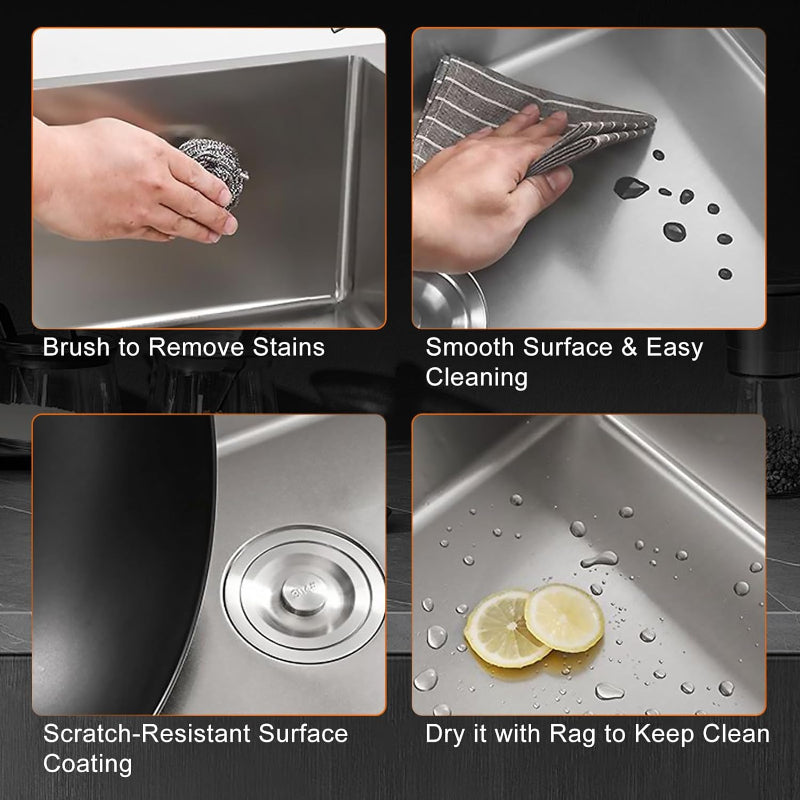 22x18 inches Handmade Kitchen Sink in Stainless Steel 5545 | Single Bowl | Drain + Rinse Basket