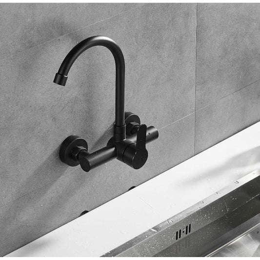 Premium 10" inches Kitchen Faucet in Stainless Steel Matt Black | Hot and Cold Mixer | Wall Mount | 360° Moveable