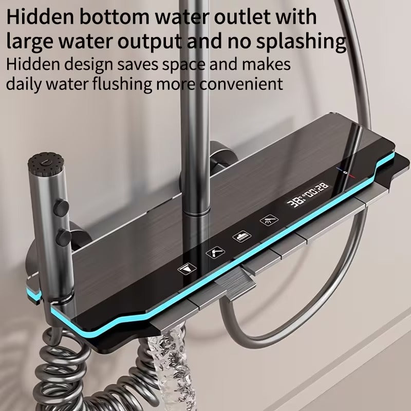 Piano Led Shower Set in Stainless Steel Metallic Grey | Complete Set | High Water Pressure | Easy to Install