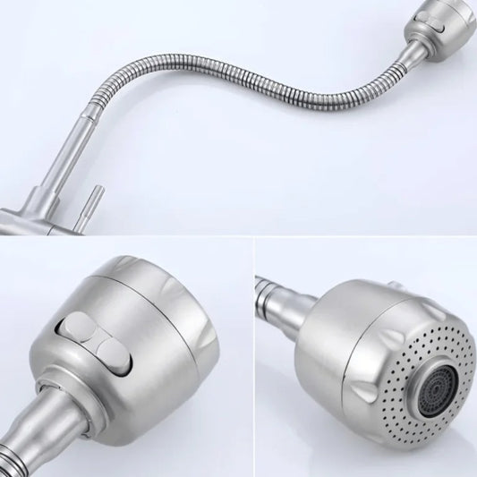 Flexible Neck Sink Cock in Stainless Steel with Dual Sparyer