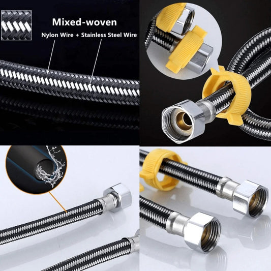 1/2" inch Braided Water Connection Pipe in Stainless Steel & Nylon