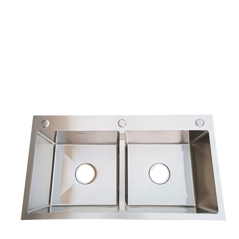 32x18 inches Handmade Kitchen Sink in Stainless Steel 8245 | Double Bowl | Drains + Rinse Basket
