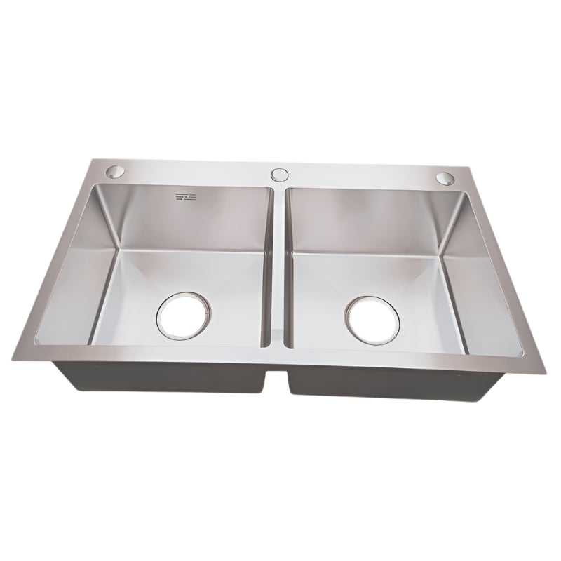 32x18 inches Handmade Kitchen Sink in Stainless Steel 8245 | Double Bowl | Drains + Rinse Basket