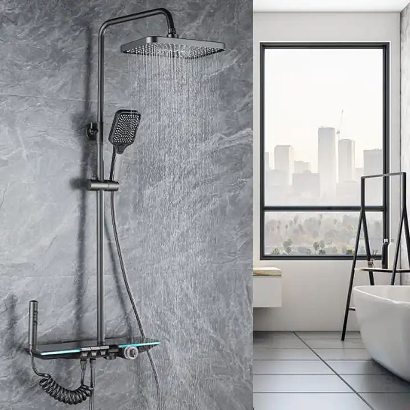 Premium Piano LED Bathroom Shower Set with Basin Mixer