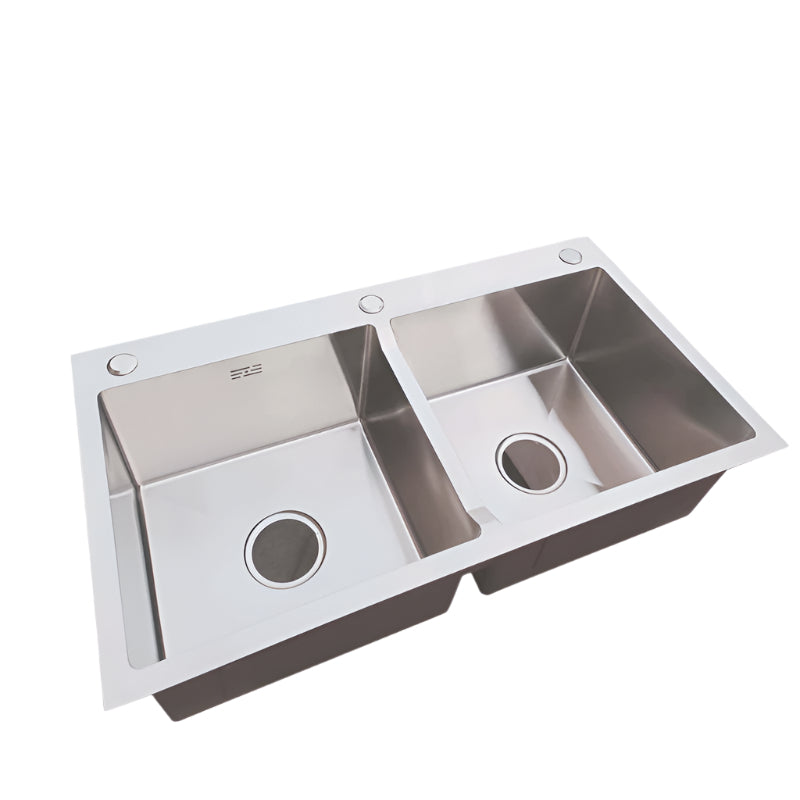 32x18 inches Handmade Kitchen Sink in Stainless Steel 8245 | Double Bowl | Drains + Rinse Basket