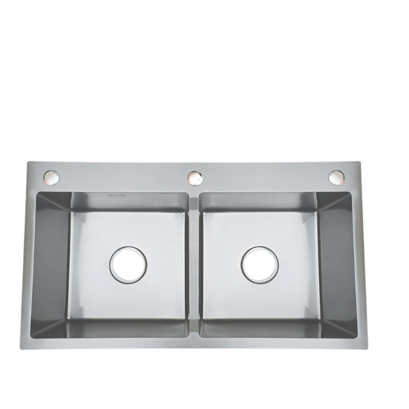 32x18 inches Handmade Kitchen Sink in Stainless Steel 8245 | Double Bowl | Drains + Rinse Basket
