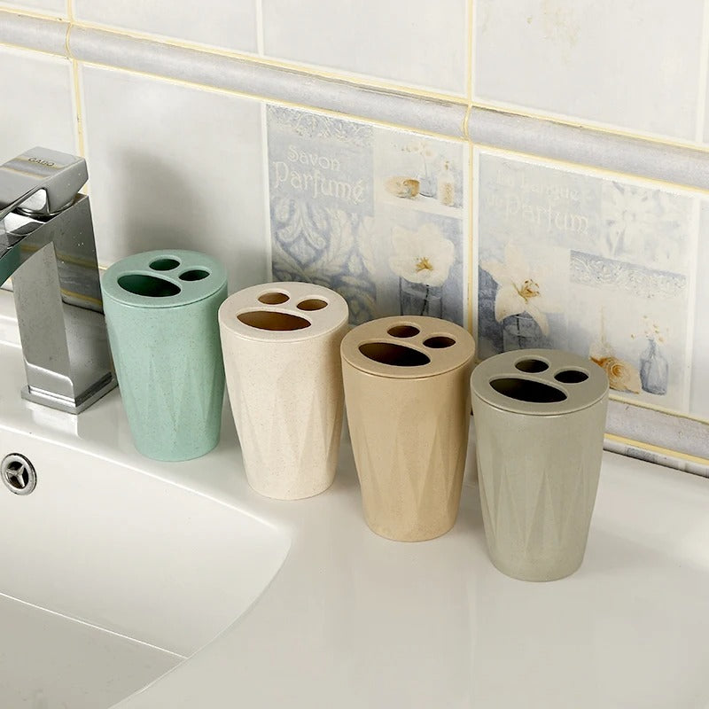 4pcs Bathroom Accessories Light Beige | Dispenser + Brush Holder + Soap Dish + Rinse Cup