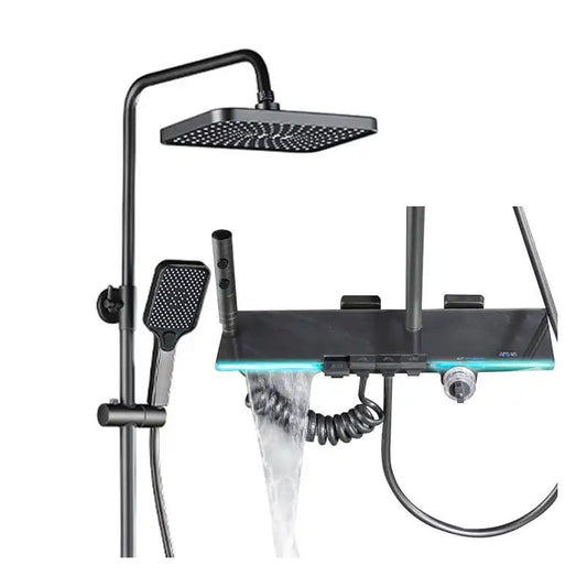 Premium Piano LED Bathroom Shower Set with Basin Mixer