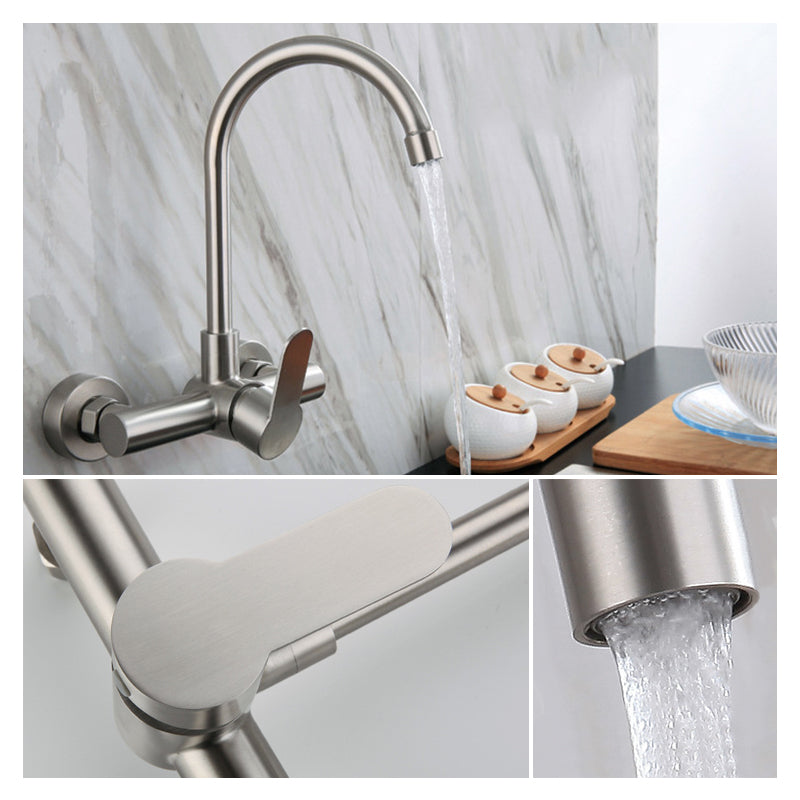 Premium 12" inches Kitchen Faucet in Stainless Steel | Brushed Nickle | Hot and Cold Mixer | Wall Mounted | 360° Moveable