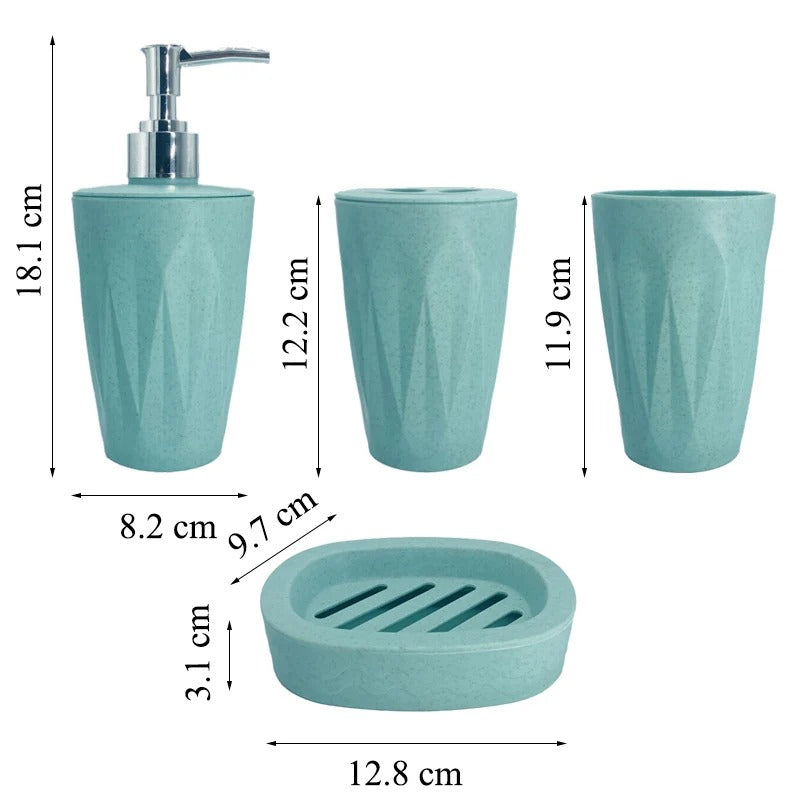 4pcs Bathroom Accessories Light Green | Dispenser + Brush Holder + Soap Dish + Rinse Cup