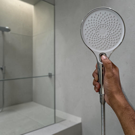 Premium Bath Shower Complete Set in Shiny Chrome | 10" inch Shower + 1.5 Meter Pipe + Holder | Made in Durable ABS Plastic | Multi Water Flow | High Water Pressure | Easy Installation
