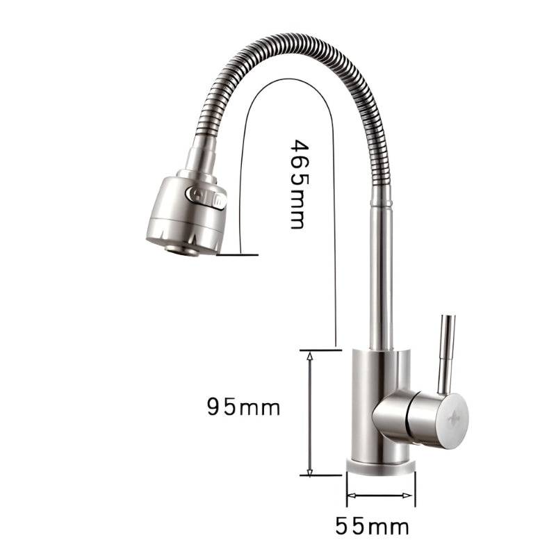 Premium Flexible Neck Kitchen Mixer in Stainless Steel | Hot and Cold Mixer | 360° Moveable