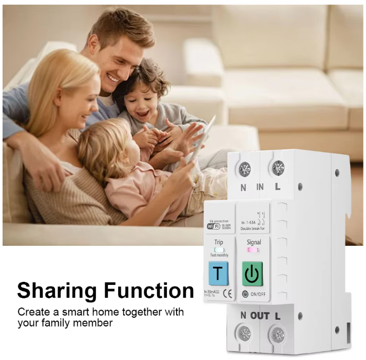 Switchora Smart WiFi Circuit Breaker 2P 63A – Leakage Protection, Energy Meter, Tuya Smart Life