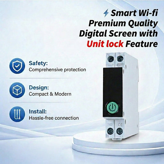 Switchora Smart WiFi Meter Rail 1P 63A – Unit Lock, Digital Screen, Energy Monitor, Tuya App